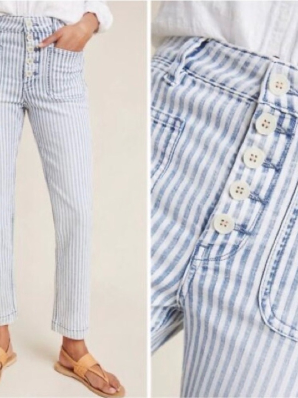 Pilcro and the Letterpress Light Blue & White Striped Straight-Leg Jeans